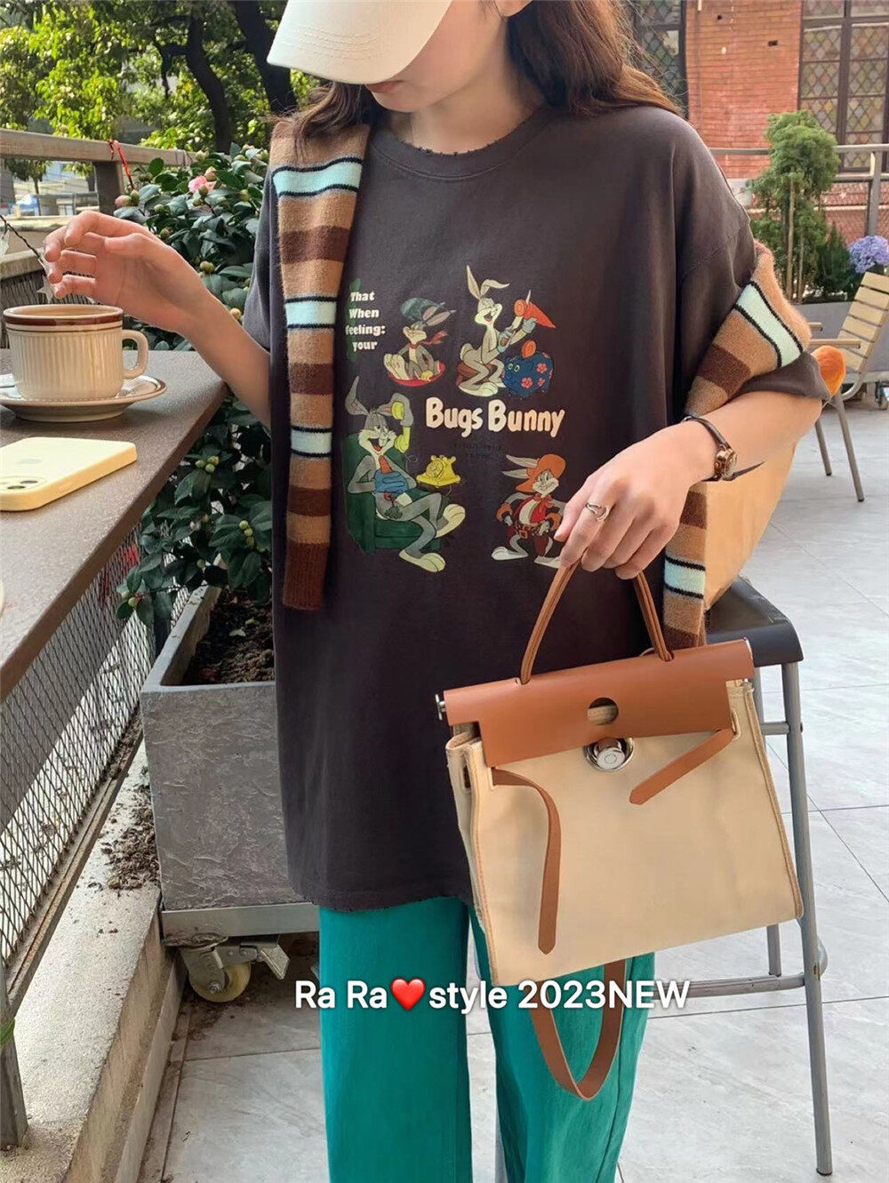 【RARA】Letter Bugs Bunny all-match short-sleeved T-shirt 30600# LSL