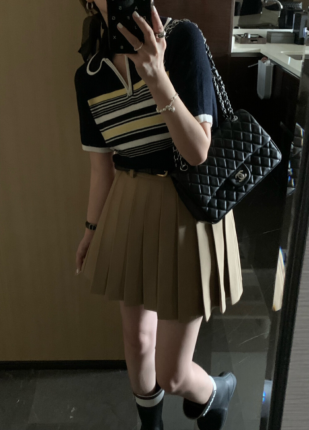 【ONE TIME】Short-sleeved knitted sweater with small lapel stripes and color contrast zipper OT7763# CLS