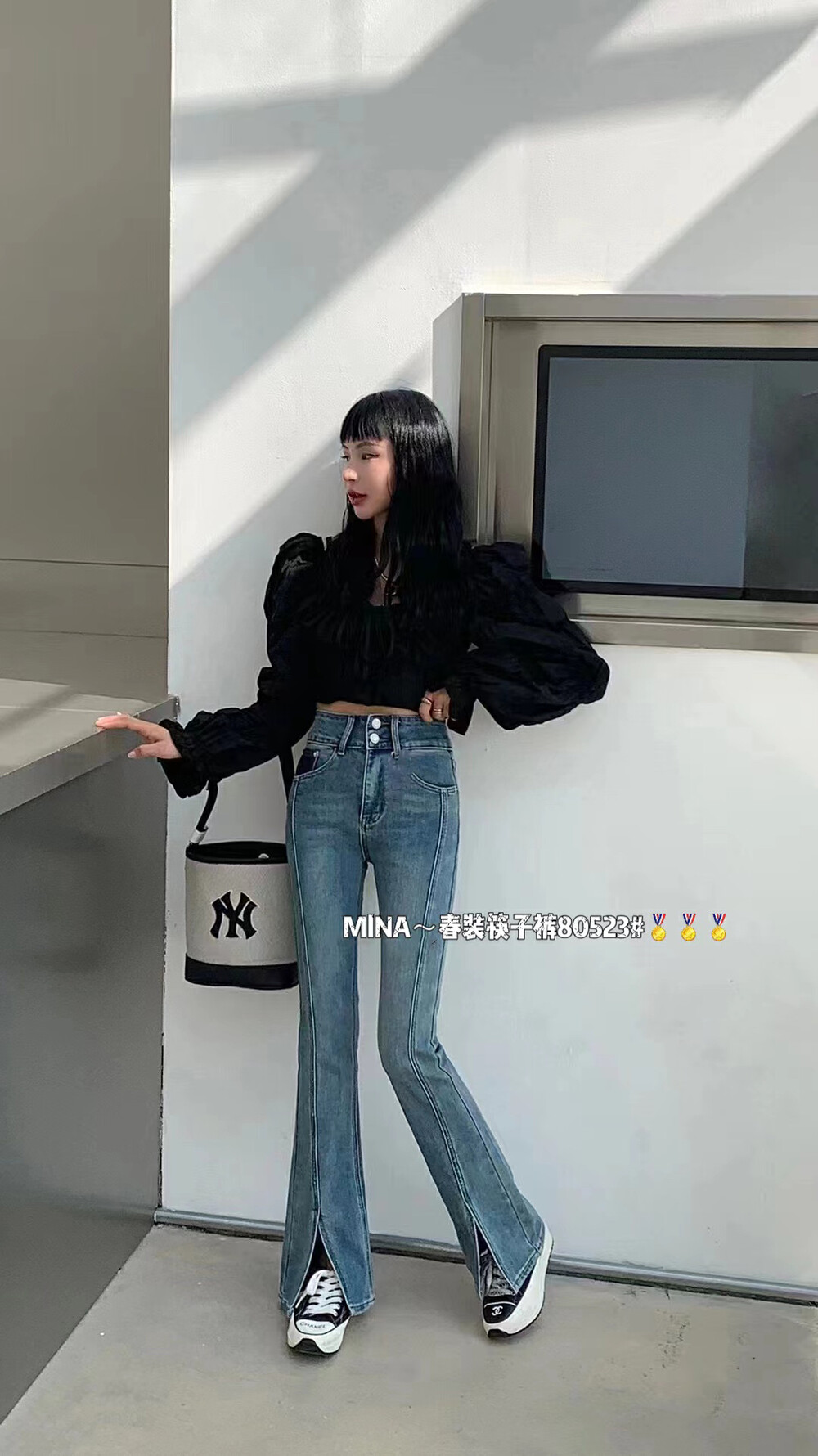 Original price 67.68! 2023 early spring new! [MINA] high waist flared slim jeans 80523# LSW