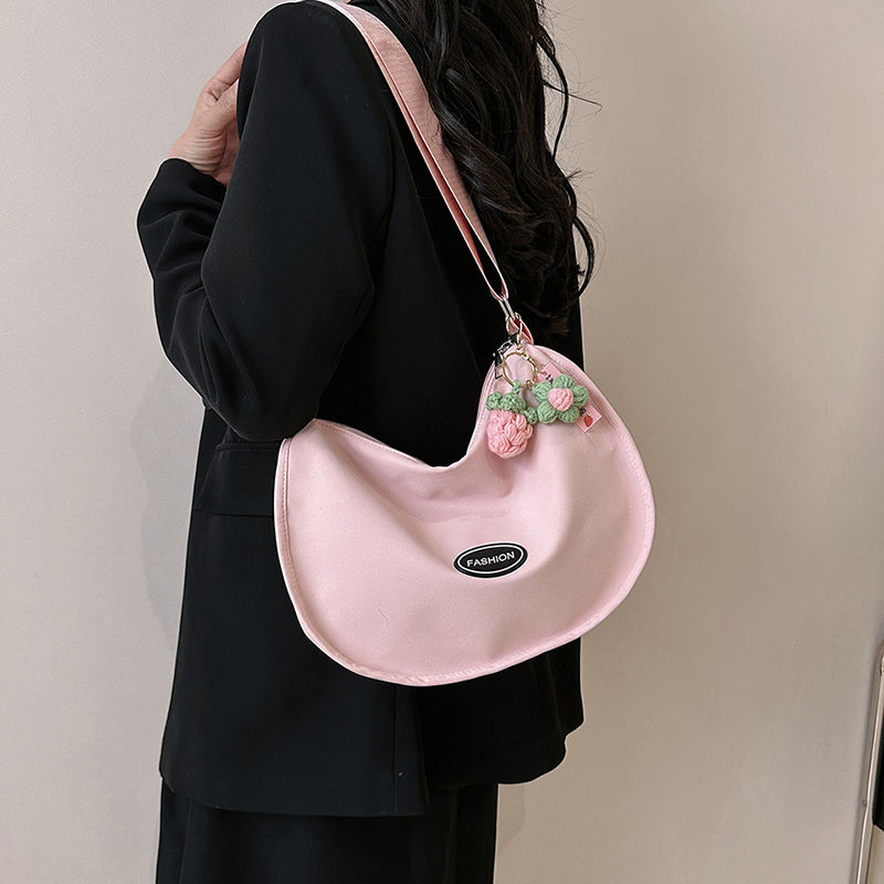 Sweet and cute canvas bag female 2023 new trendy tote bag student class large-capacity Messenger bag saddle bag