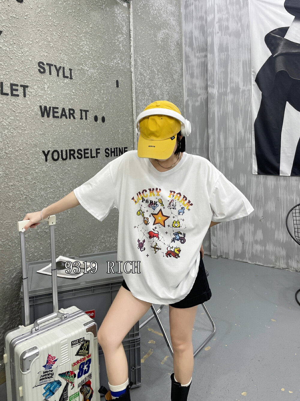 【9319】Star print round neck short-sleeved T-shirt 23023# L