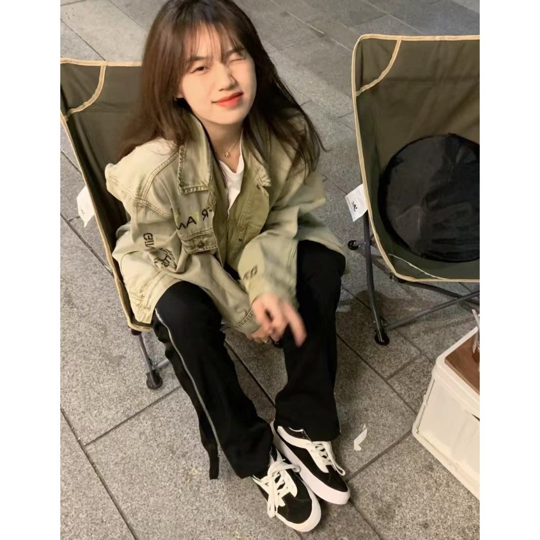 American retro couple outfit embroidery old denim jacket men and women Korean version bf loose all-match jacket casual jacket