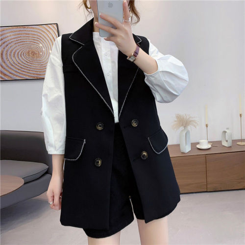 Large size women's double-breasted suit collar vest female fat sister looks thin vest waistcoat autumn and winter 200 catties can be worn