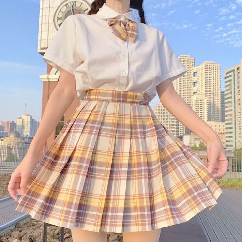 Japanese orthodox jk uniform plaid skirt middle brand student uniform suit Yamabuki gentle one-knife sailor suit pleated skirt