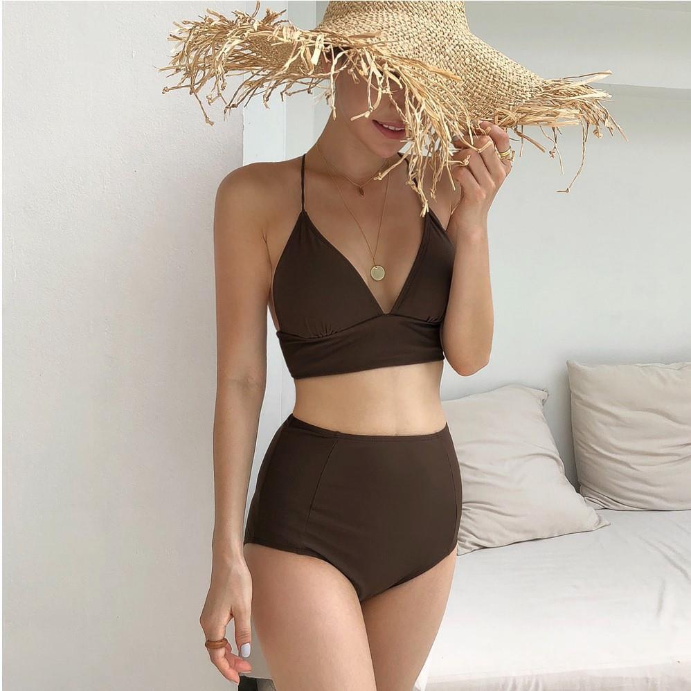 Bikini V-neck size bust up sexy swimsuit cover belly slimming hot spring style Korean ins swimsuit female