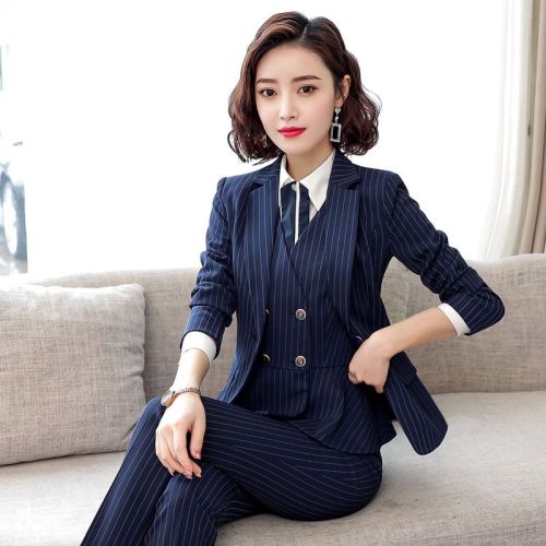 Professional suit suit female Korean version striped fashion temperament high-end suit jacket work interview formal work clothes