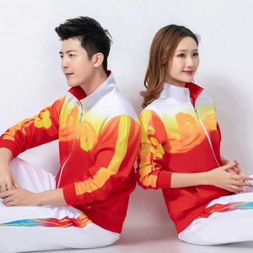 South Korean silk middle-aged and elderly long-sleeved sports suit men and women spring and autumn Jiamusi sportswear square dance suit three-piece female