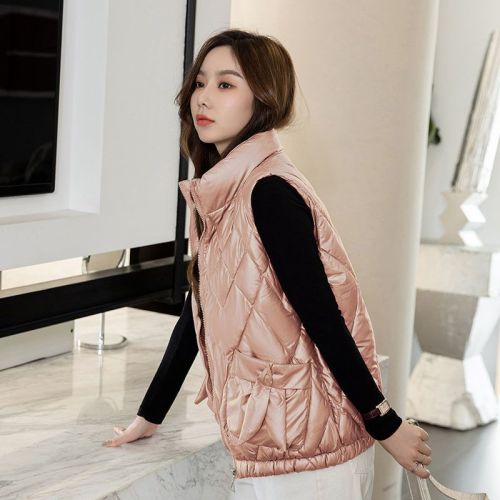 2022 autumn and winter short women's cotton vest Korean version loose and slim fashion all-match bright surface wash-free vest shoulder thickened cotton clothing
