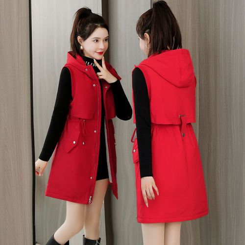 Plush cotton vest women's mid-length 2021 autumn and winter new outerwear cotton vest large size Korean version slim sleeveless jacket