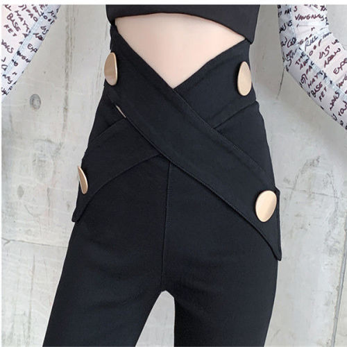 Black high waist imitation jeans women look thin autumn new high-end sexy stretch nine-point pants skinny trousers