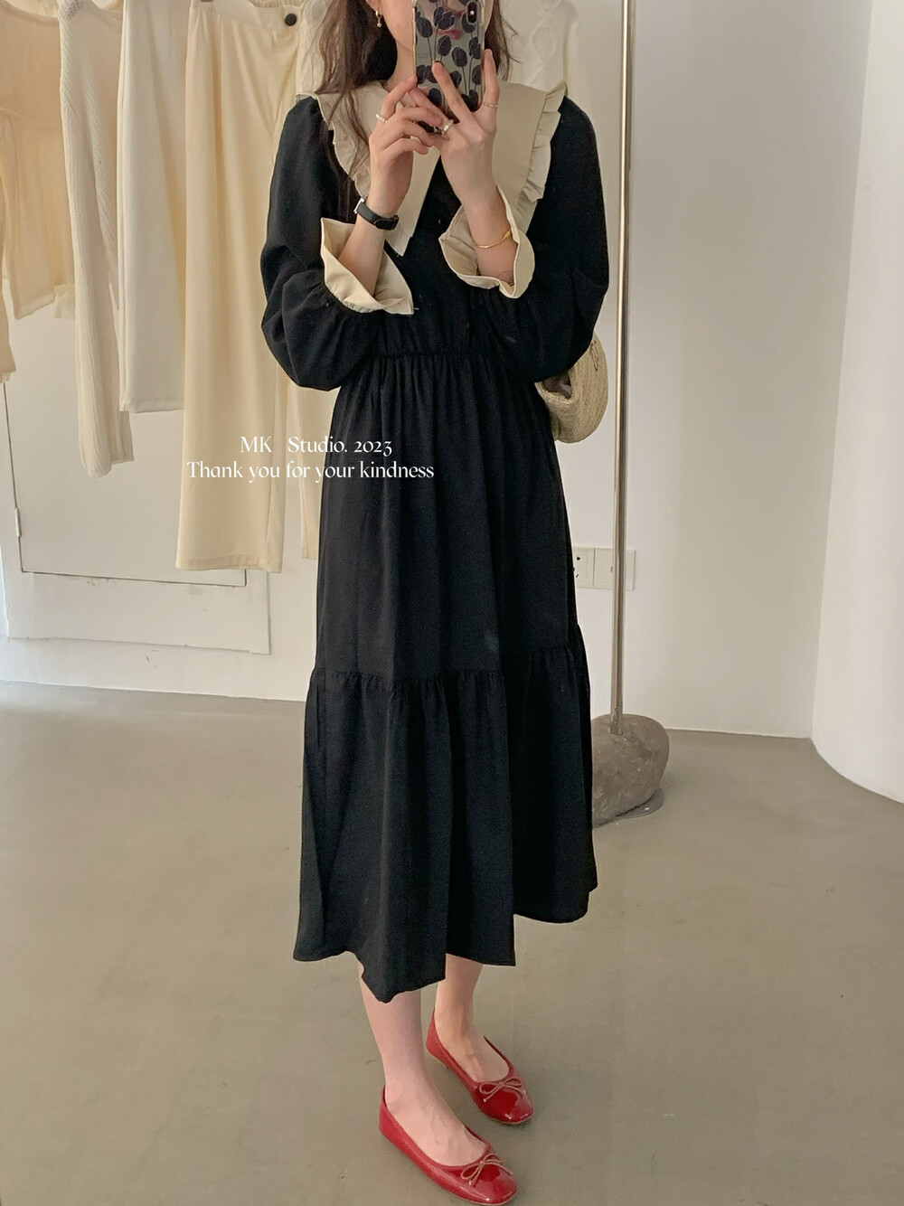 2023 early spring new! 【MK】Doll collar matching color matching age slimming dress 9099# HJY
