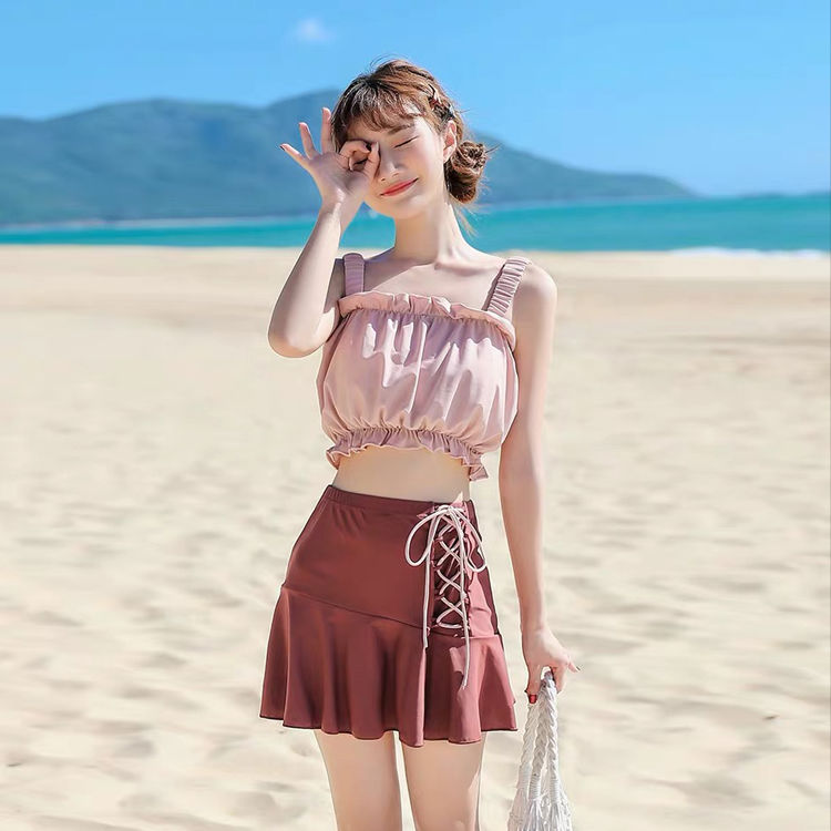 Korean swimsuit women's skirt style conservative cover belly slimming split student small chest swimsuit ins girl hot spring swimsuit