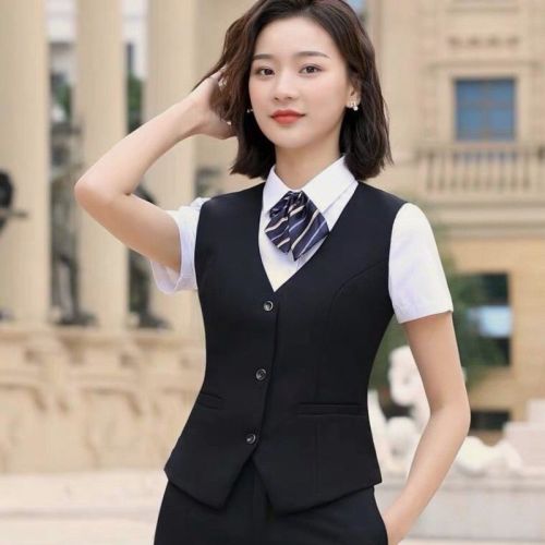 Professional suits, vests, women's outerwear, all-match spring and autumn short ladies' shirts, formal clothes, hotel bank work clothes