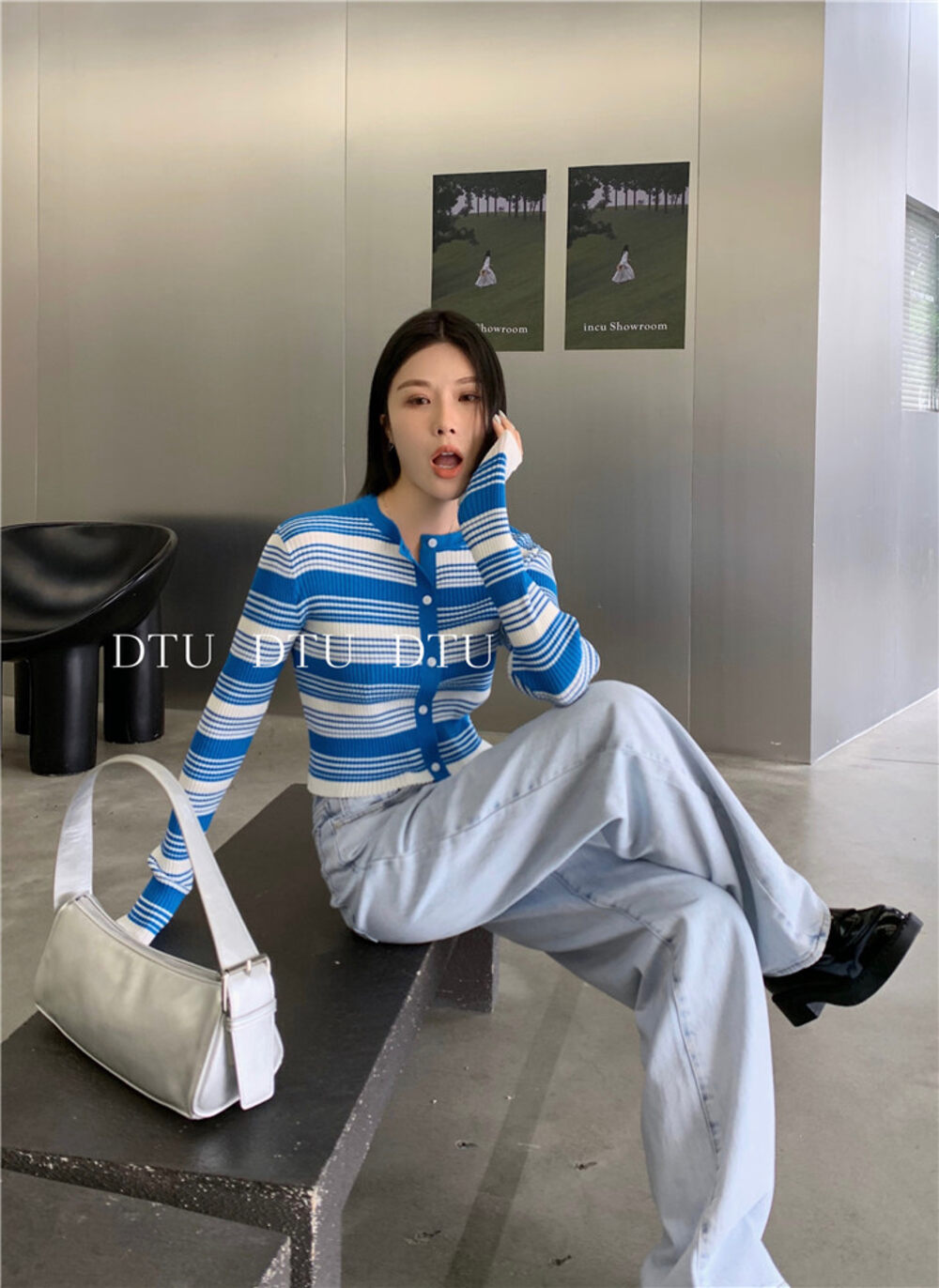 [DTU] Contrast color striped round neck knitted cardigan 33323# LSL