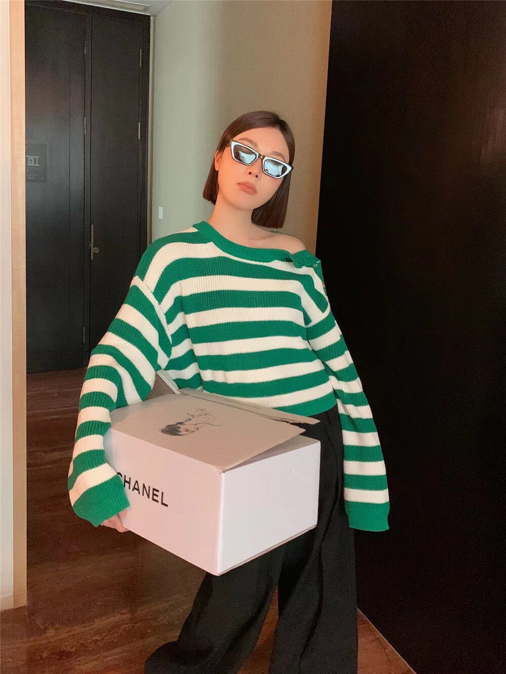 2023 early spring new style! [TUTU] round neck lazy wind striped fashion warm sweater 52578# LSL