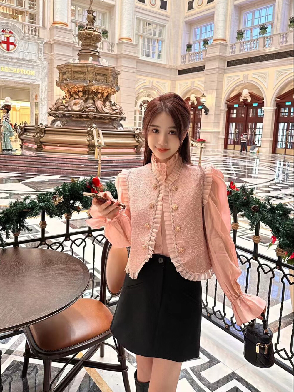【MI2（N:AA）】Stand-collar long-sleeve shirt+Xiaoxiangfeng sleeveless vest suit B6660# ZXX