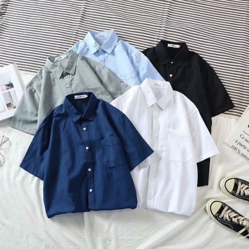Men's short-sleeved shirt solid color casual cotton shirt middle-aged and young people spring and summer fashion Oxford spinning shirt tide