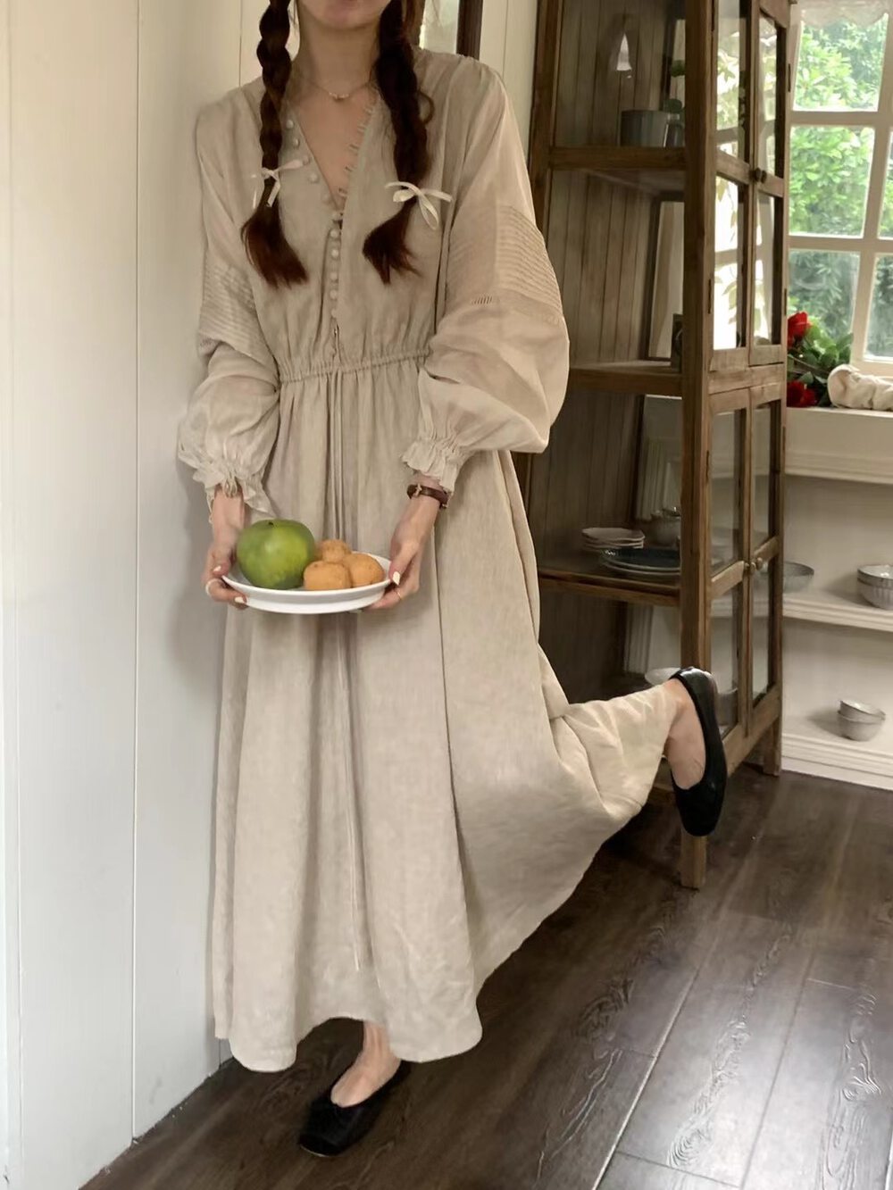 New in early spring in 23! [WANWAN] V-neck loose solid color all-match dress 66188# HBX