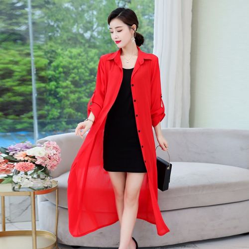 Women's long sun protection clothing women's mid-length over-the-knee anti-ultraviolet new chiffon long-sleeved cardigan coat women's summer