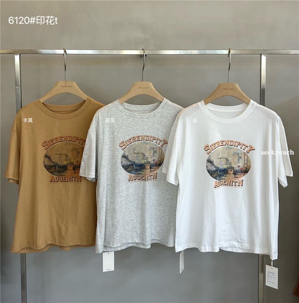 New in early summer of 2023! 【SEEK PEACH】Korean round neck printed short-sleeved T-shirt 6120# HBX