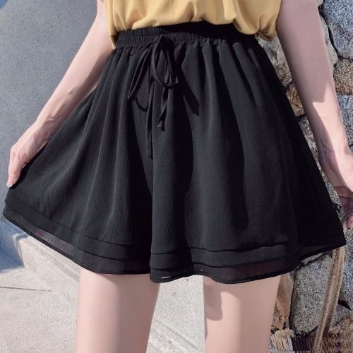 Shorts women's summer  new double-layer chiffon skirt pants women look thin high waist large size loose Korean casual wide-leg pants