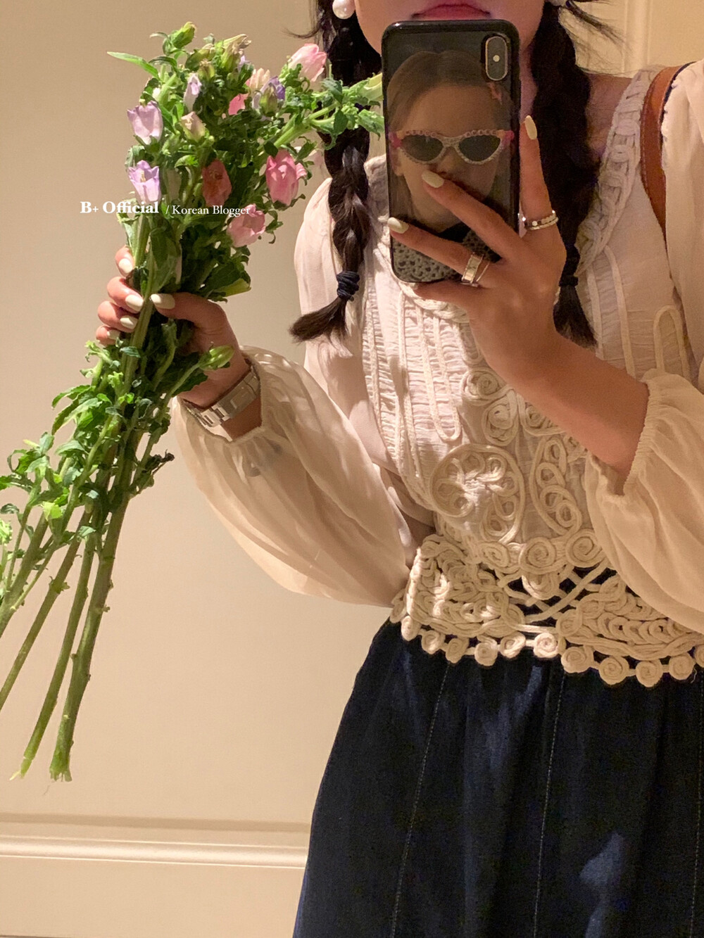 【B加】韓系立體鈎花拼接雪紡小衫  23-9011-2#  FHX