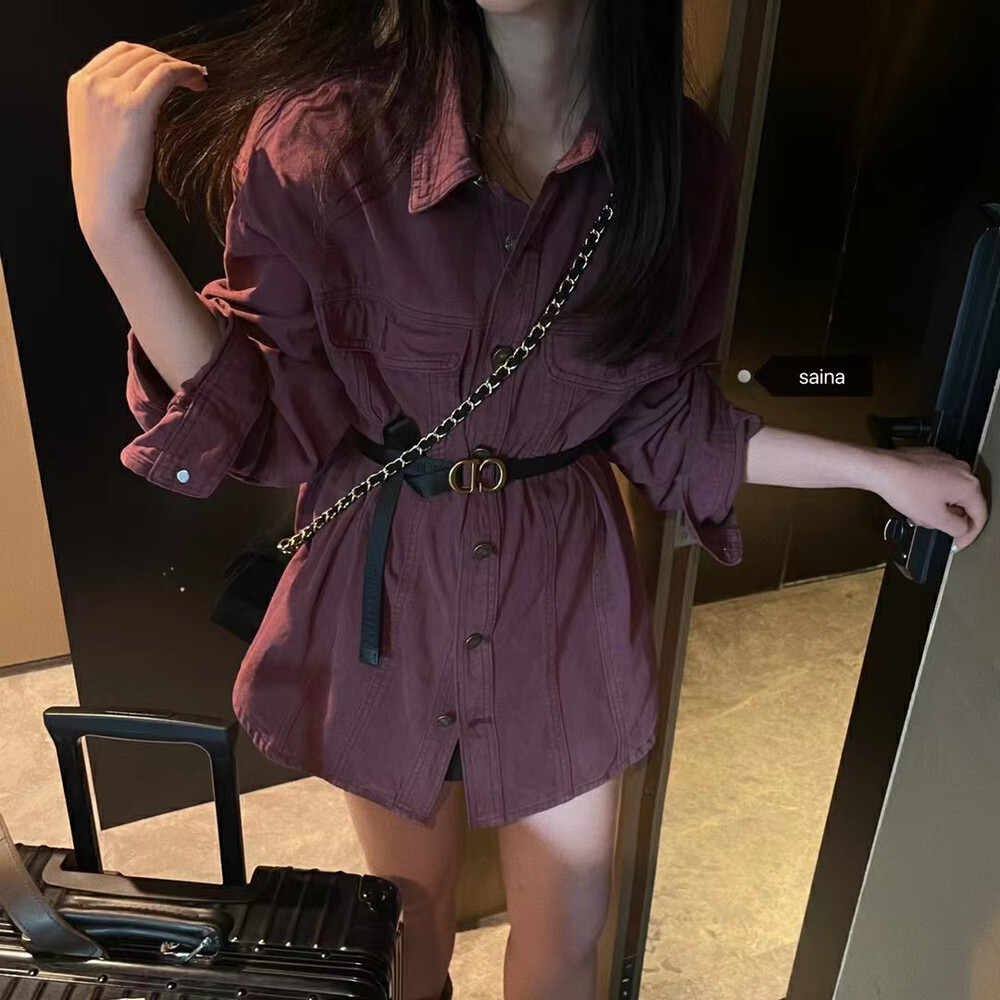 2023 early spring new! [SAINA FASHION] Korean style loose solid color denim jacket (with belt) YS1-NZ1287# CLS
