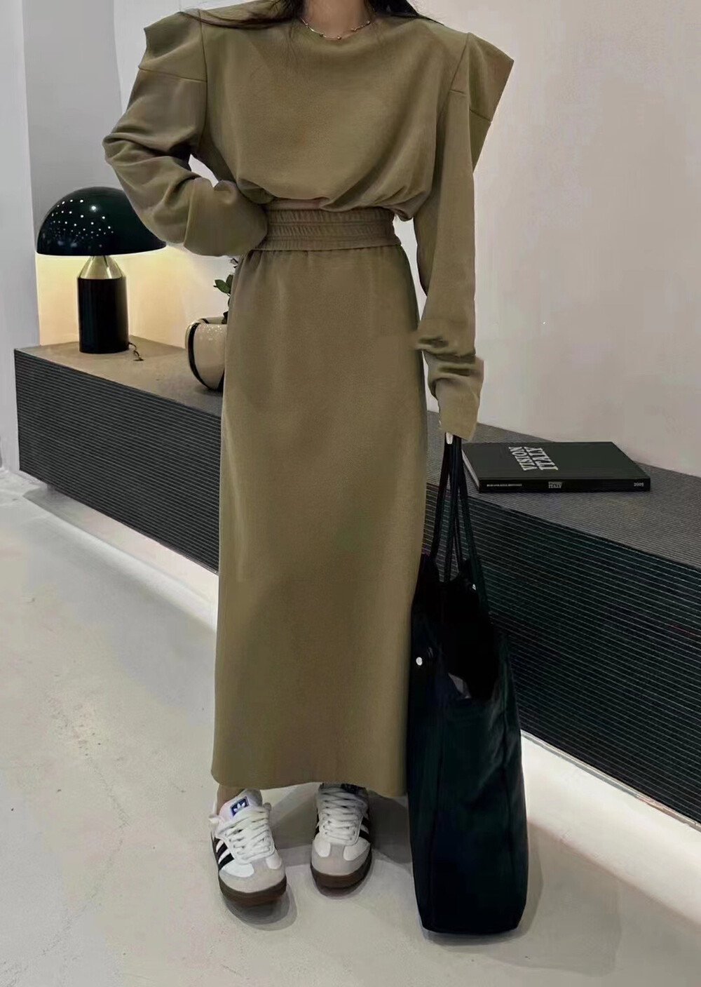 2023 early spring new! 【JH】Internet celebrity pullover drawstring sweater + mid-length skirt suit 43595# PCZ