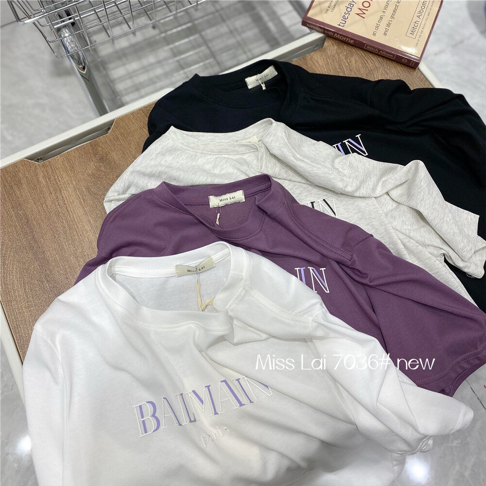 2023 early summer new style! 【HH &MISS LAI】Comfortable and versatile pullover short-sleeved T-shirt with round neck letters 7036# L