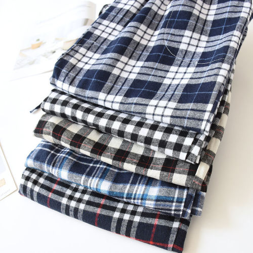 Autumn new men's flannelette pajama pants loose straight version trousers high cotton side pockets middle-aged and old youth home pants