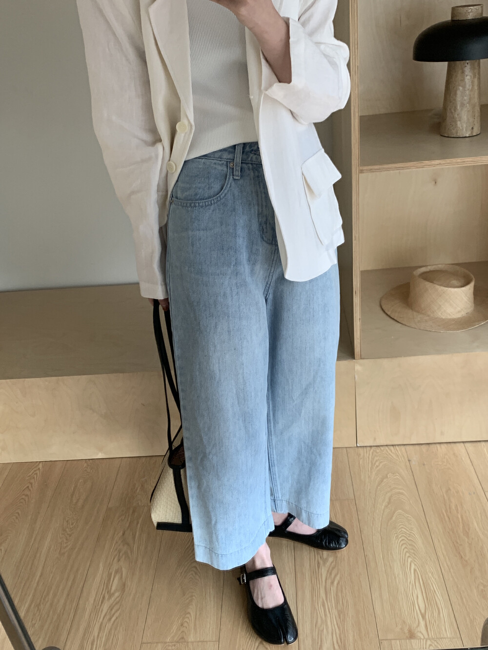 【ON LINE】Korean style high-waisted wide-leg straight leg slimming all-match light blue jeans SY-7069