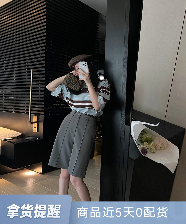 [UNITY] High-grade gray wide-leg mid-pants women's spring and summer new high-waist slim five-point casual shorts L230273# ZXL
