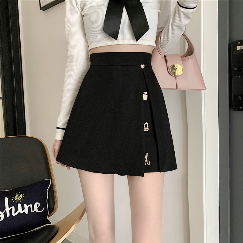 High waist irregular slit suit A-line culottes women's spring 2022 new Korean version short pants slimming wide-leg pants