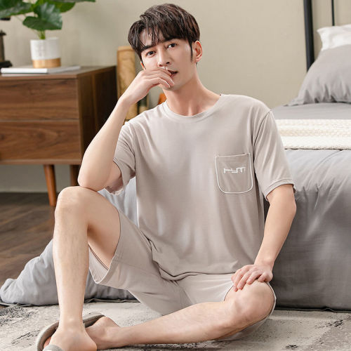 Summer modal pajamas men's short-sleeved shorts two-piece suit boys middle-aged and young large size loose casual home clothes