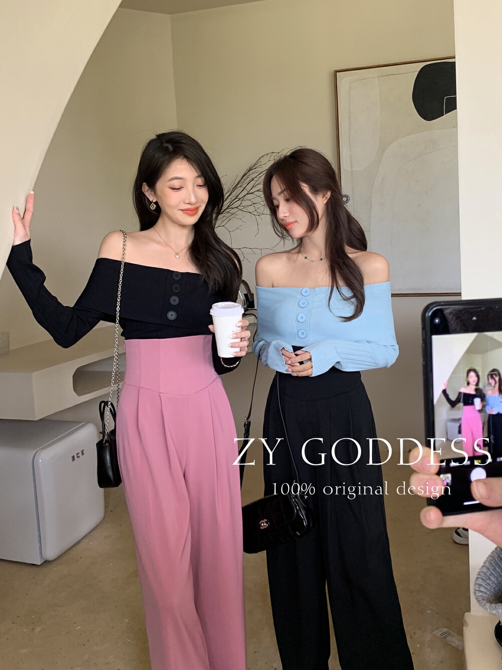 [ZY] Gentle one-shoulder breasted ice silk bead sweater H07