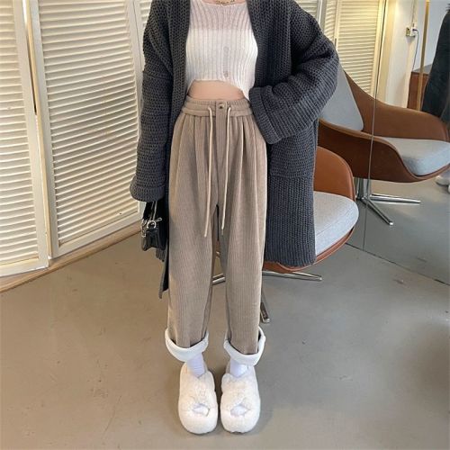 Fleece and thickened grandma's pants women's Korean version is tall and thin wide-leg pants autumn and winter new loose and versatile straight pants trendy