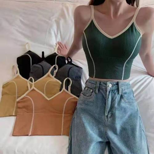 Underwear women's beautiful back Korean version retro contrast color bra girl no steel ring small chest gather tube top bottoming vest autumn and winter