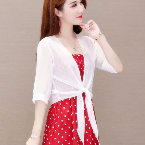 Shawl-style top women's summer all-match short chiffon sunscreen cardigan with thin foreign style jacket with skirt