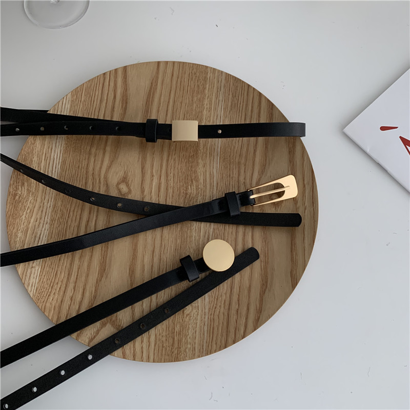 Real shot real price Korean Japanese Girl Black simple PU leather versatile pants belt