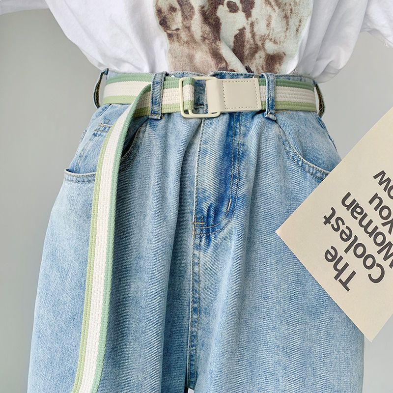 Canvas belt women's Korean fashion ins style decorative jeans retro casual punch-free all-match woven belt