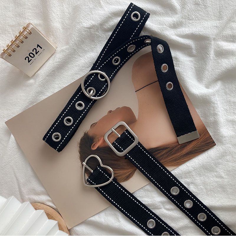 Canvas belt women's all-match Korean belt women's decorative design sense jeans fashion wide belt free punching