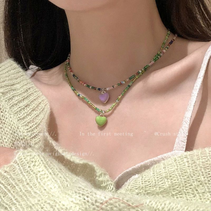 Recommended to enter~Summer Beaded Love Color Necklace Female Candy Color Niche Design Small Fresh Clavicle Chain Necklace