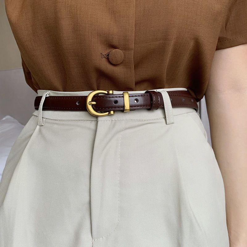 Belt female ins style Korean new fashion retro simple small gold buckle black summer jeans all-match belt