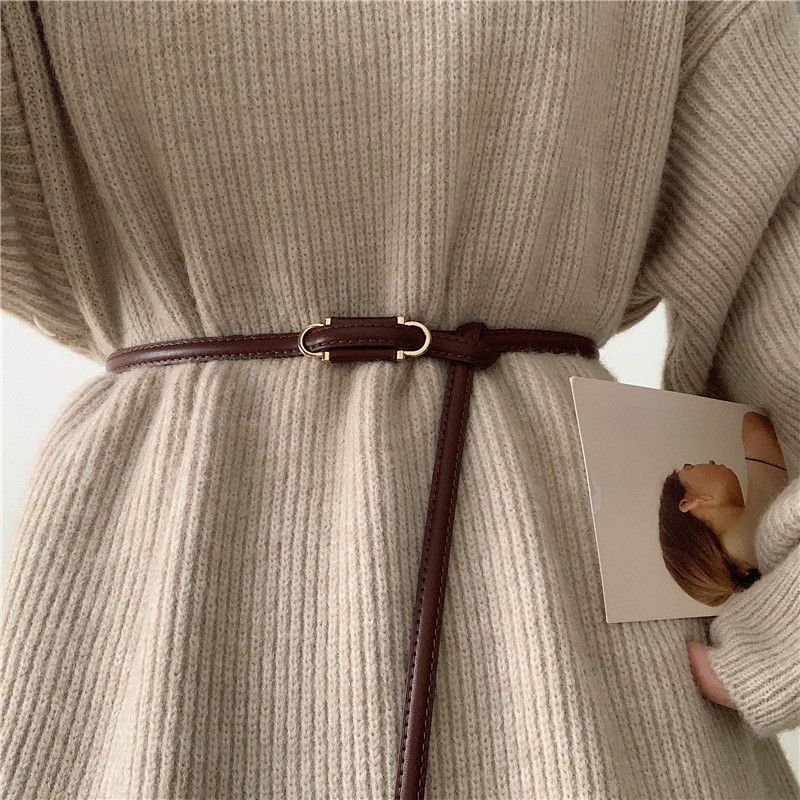 Literary temperament knotted non-porous belt women's soft leather all-match fashion with sweater jeans belt decoration without punching