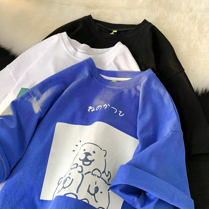 Seven little sheep couple models short-sleeved 100% cotton niche T-shirt men and women ins Korean version student summer cartoon top