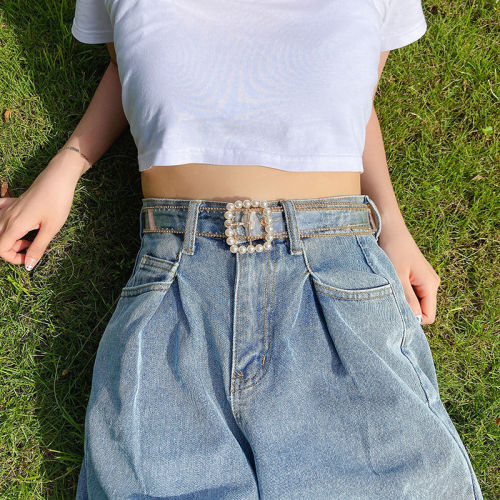 Transparent belt women's summer new decoration with jeans diamond temperament student pearl rhinestone all-match belt