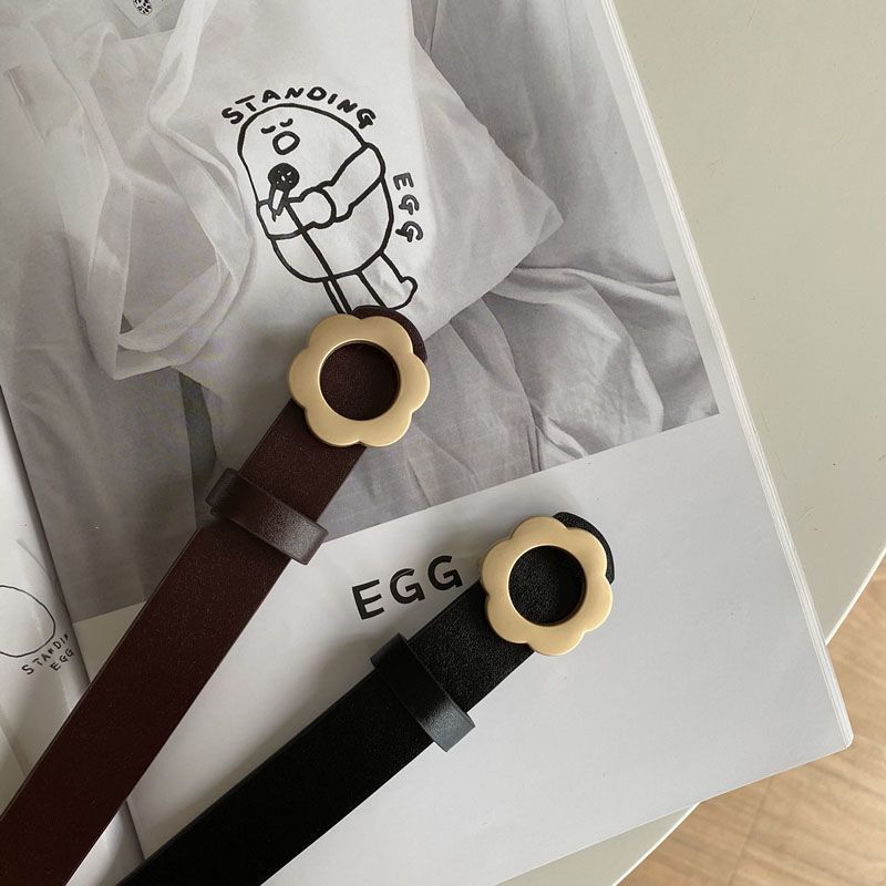 Niche flower thin belt female ins style summer hundred matching jeans black student decorative belt belt narrow