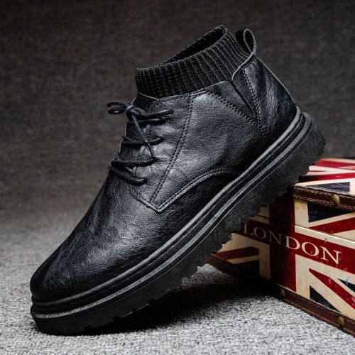 2023 spring new men's shoes Korean version trendy high-top sneakers all-match fashion black leather shoes men's sports and leisure shoes