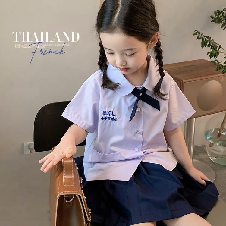 [Thai style college] The little thing of first love girls foreign style college short-sleeved shirt navy blue pleated skirt skirt