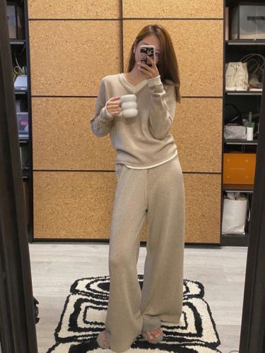 Women's pajamas simple solid color long-sleeved spring, autumn and winter 2023 new girl high-value home clothing casual suit